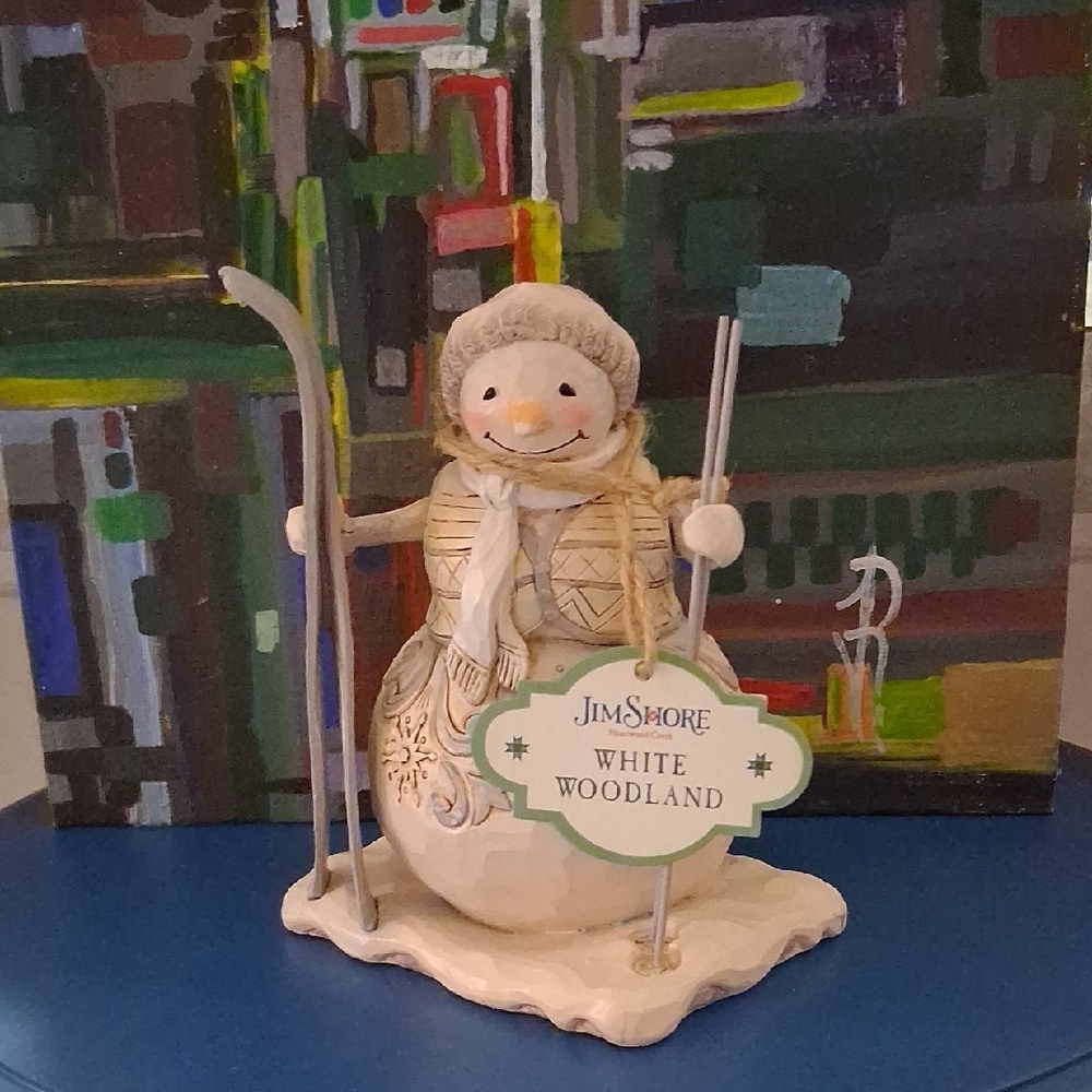 Jim Shore White Woodland Snowman with Skis NIB